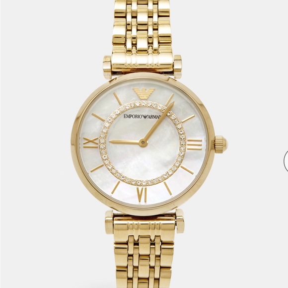 Emporio Armani Gold and White Women's Watch - Picture 1 of 8